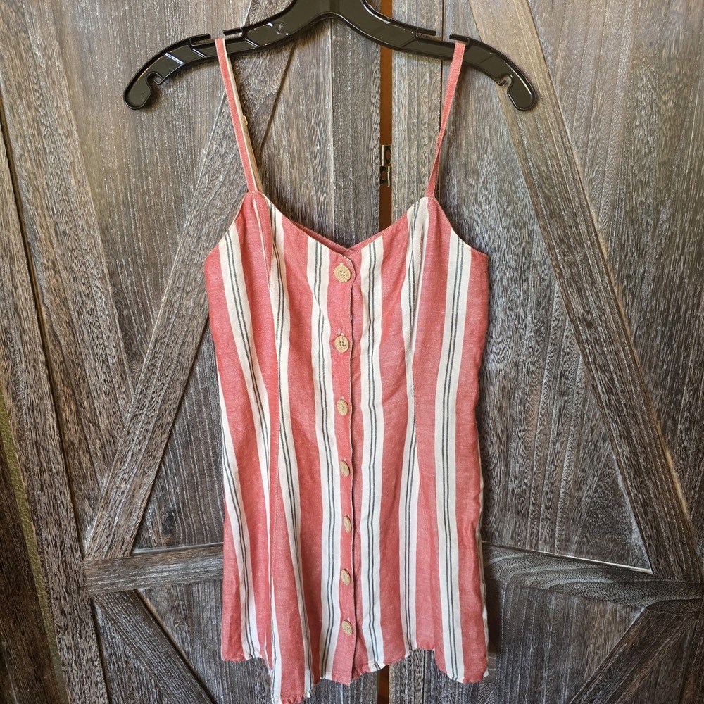 Urban Outfitters Dress Women's Size XS Red Ivory Stripes Button Up Linen Blend